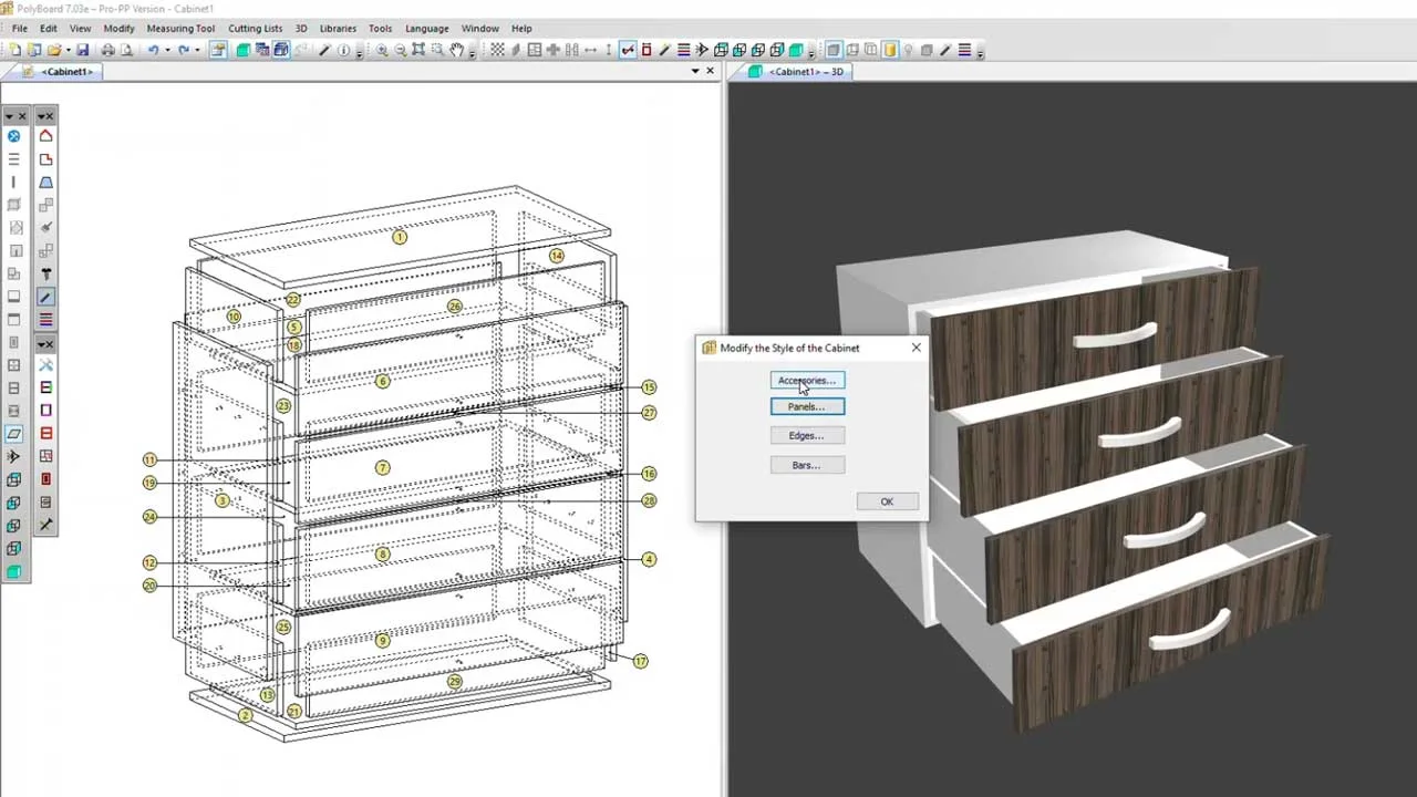 Software cabinet polyboard para diseño y fabricacion de muebles en CNC