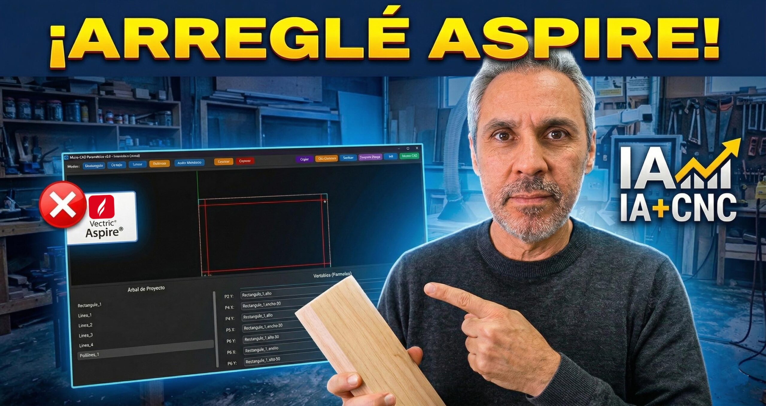 marcos muñoz experto en cnc señalando el software Micro-CAD Paramétrico v2.0 que arregla la carencia de diseño paramétrico en Vectric Aspire